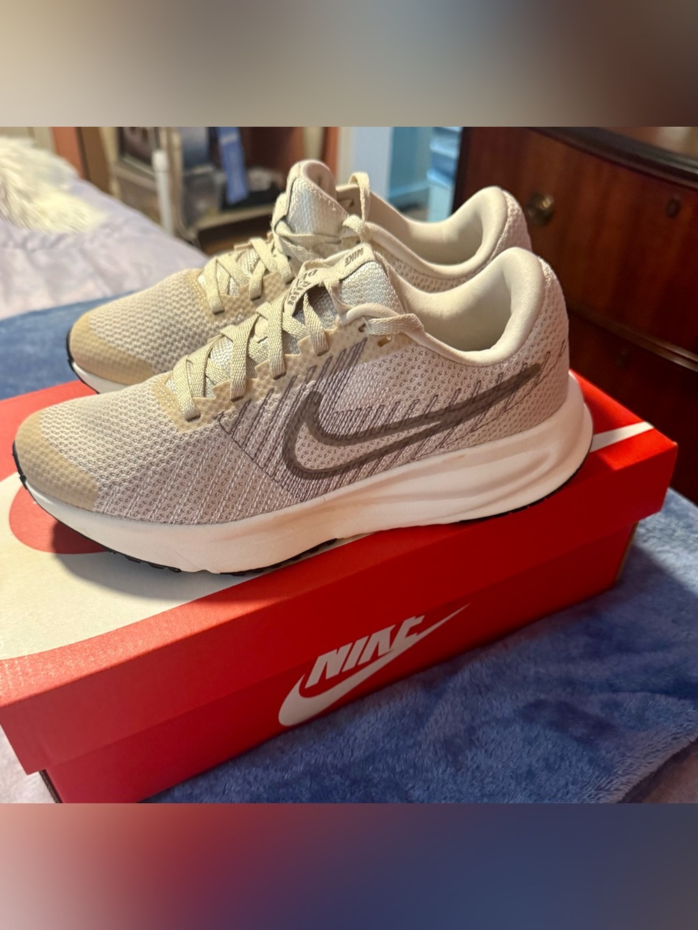 Nike Beige/White run defy running Women's Sneakers